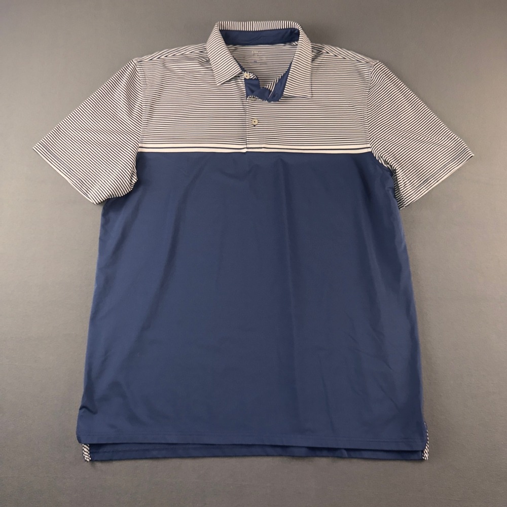 Southern Tide Mens XL Performance Polo Shirt Blue Striped Colorblock Golf 9362